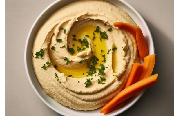 Hummus con crudites al vapor